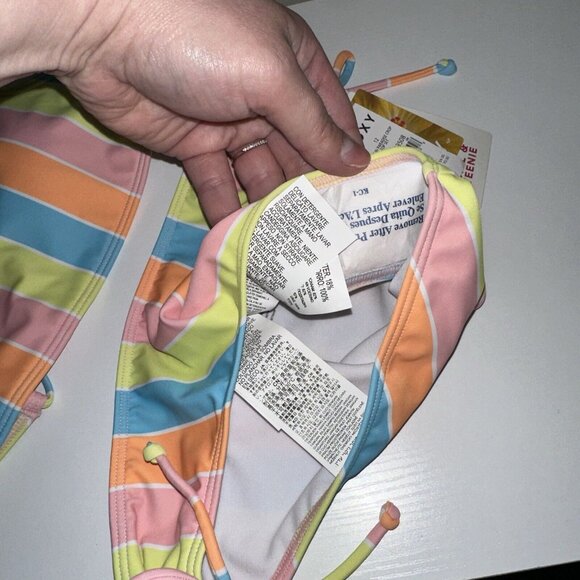 Roxy Girls' Last in Paradise Crop Top Swimsuit Set Bachelor Button Rainbow Ways - Picture 6 of 8